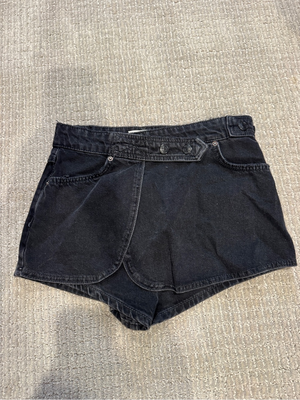 We The Free Black High-Rise Wrap-Front Denim Shorts